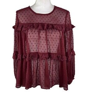 Oddi Swiss Dot Ruffled Sheer Blouse Small Lace Cute Pretty Lightweight Fun